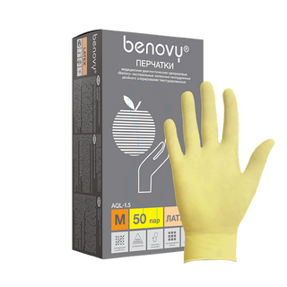 Изображение товара «Перчатки латек S Benovy текстур неопуд  н/стер  ЖЕЛТЫЕ пара. N50»