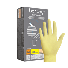 Изображение товара «Перчатки латек M Benovy текстур неопуд  н/стер  ЖЕЛТЫЕ пара. N50»