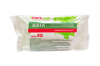 Изображение товара «Вата хирургич стер EVERS Life гигр (01-04-1-06) уп. 50г N1»