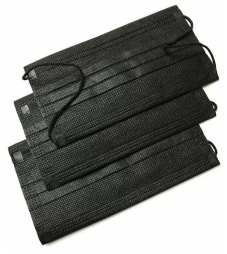 Маска 3-х сл медиц однораз из неткан мат на рез ЧЕРНАЯ картон уп. N50